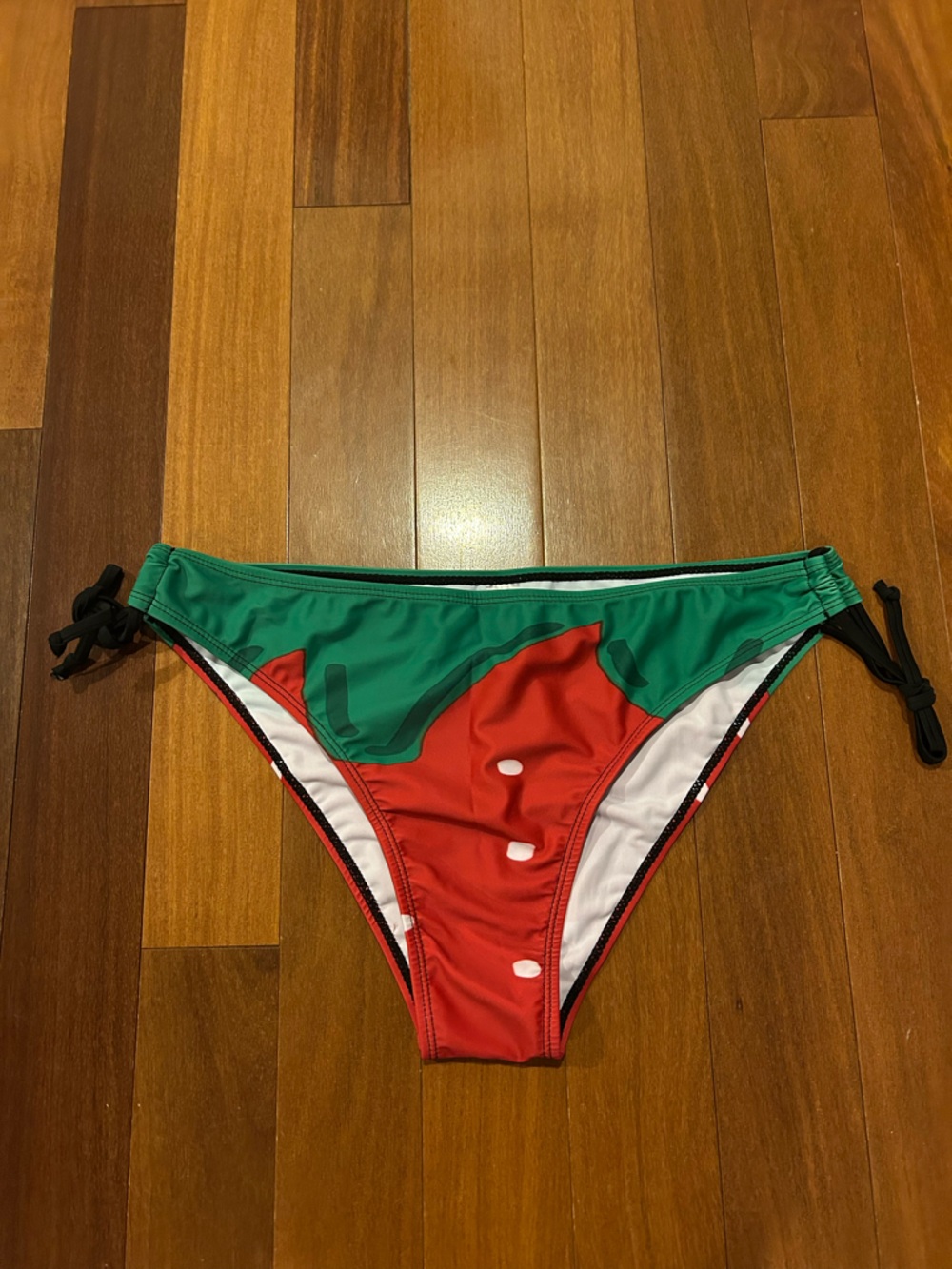 Strawberry Print Bikini Bottom - Red & Green Tie Sides size XL